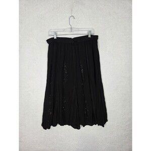 Dark Fairy Grunge Peasant Skirt M Black Embroidered Beaded Boho Flowy Gauzy